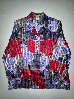 580 Allison Daley Vintage 90’s Blouse 12P W/ Multicolor Patchwork Floral Design